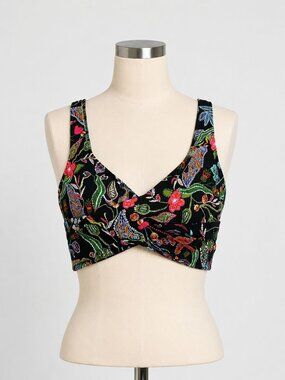Venus size 1X Black floral Wrap Bikini Top Cinch Back, worn 1 time!